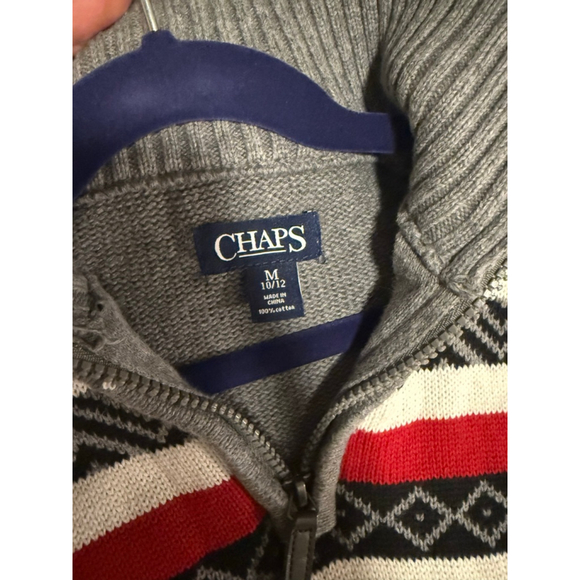 Preowned, Chaps gray fair isle quarter-zip cotton sweater, Boys medium - Picture 2 of 4
